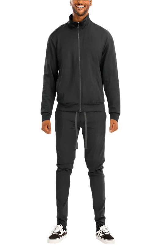 Full Zip Up Solid Track Jacket Set