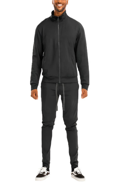 Full Zip Up Solid Track Jacket Set