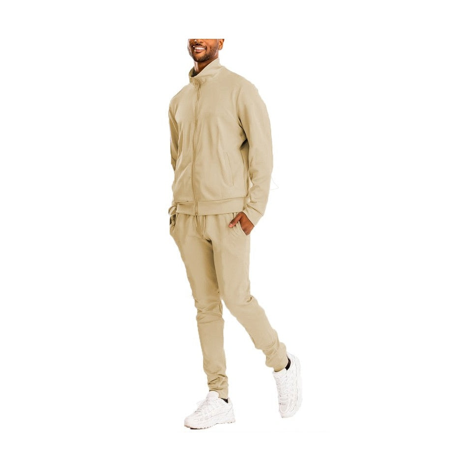 Full Zip Up Solid Track Jacket Set