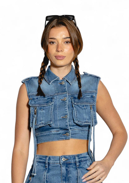 Sleeveless Denim Crop Top Jacket