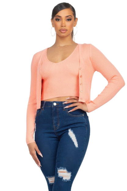 Crop Tank Top & Cardigan Sweater Set