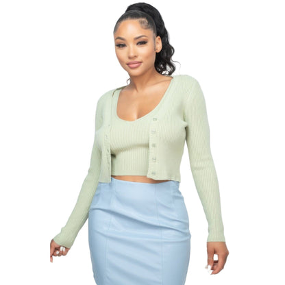 Crop Tank Top & Cardigan Sweater Set