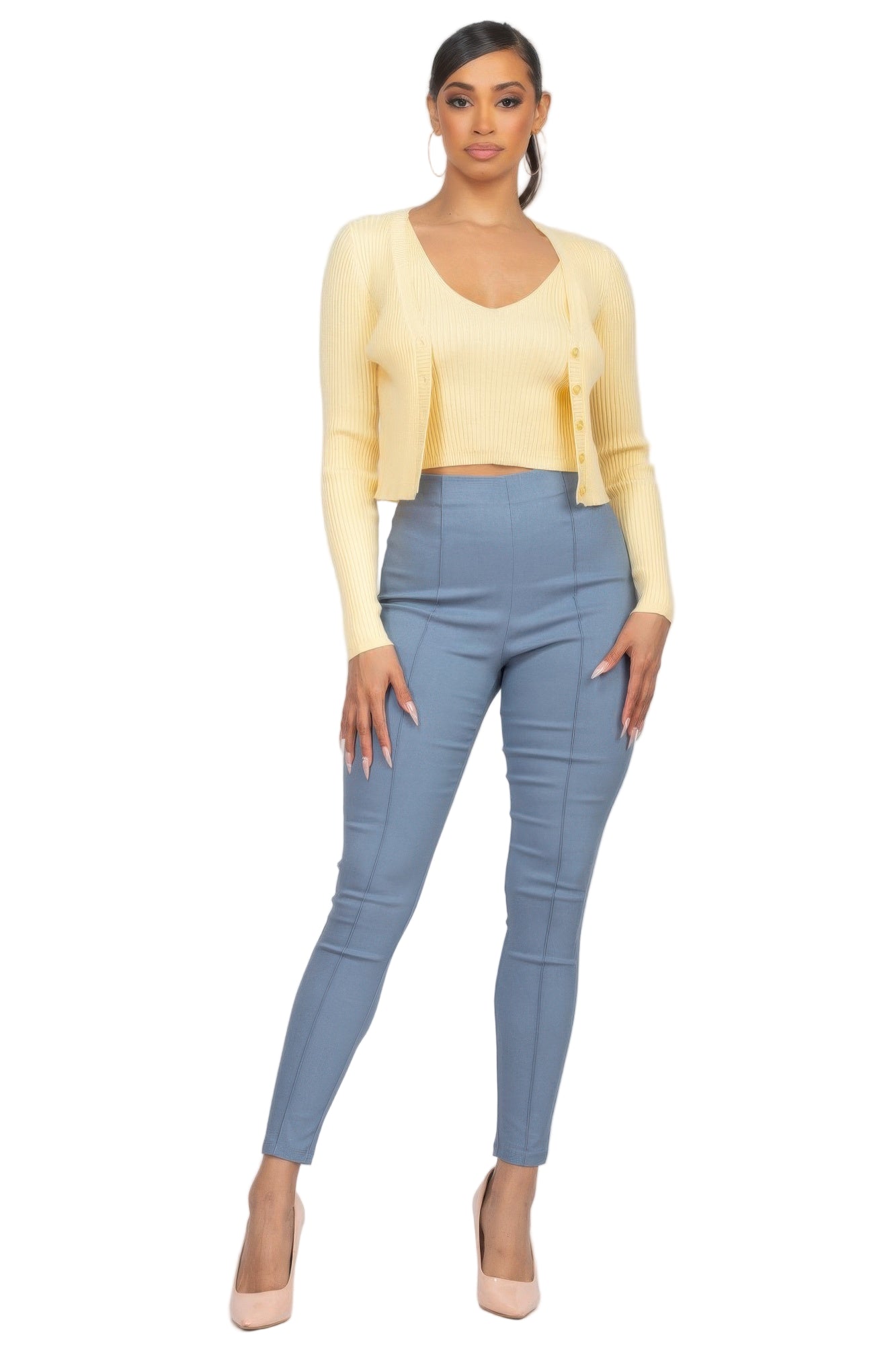 Crop Tank Top & Cardigan Sweater Set