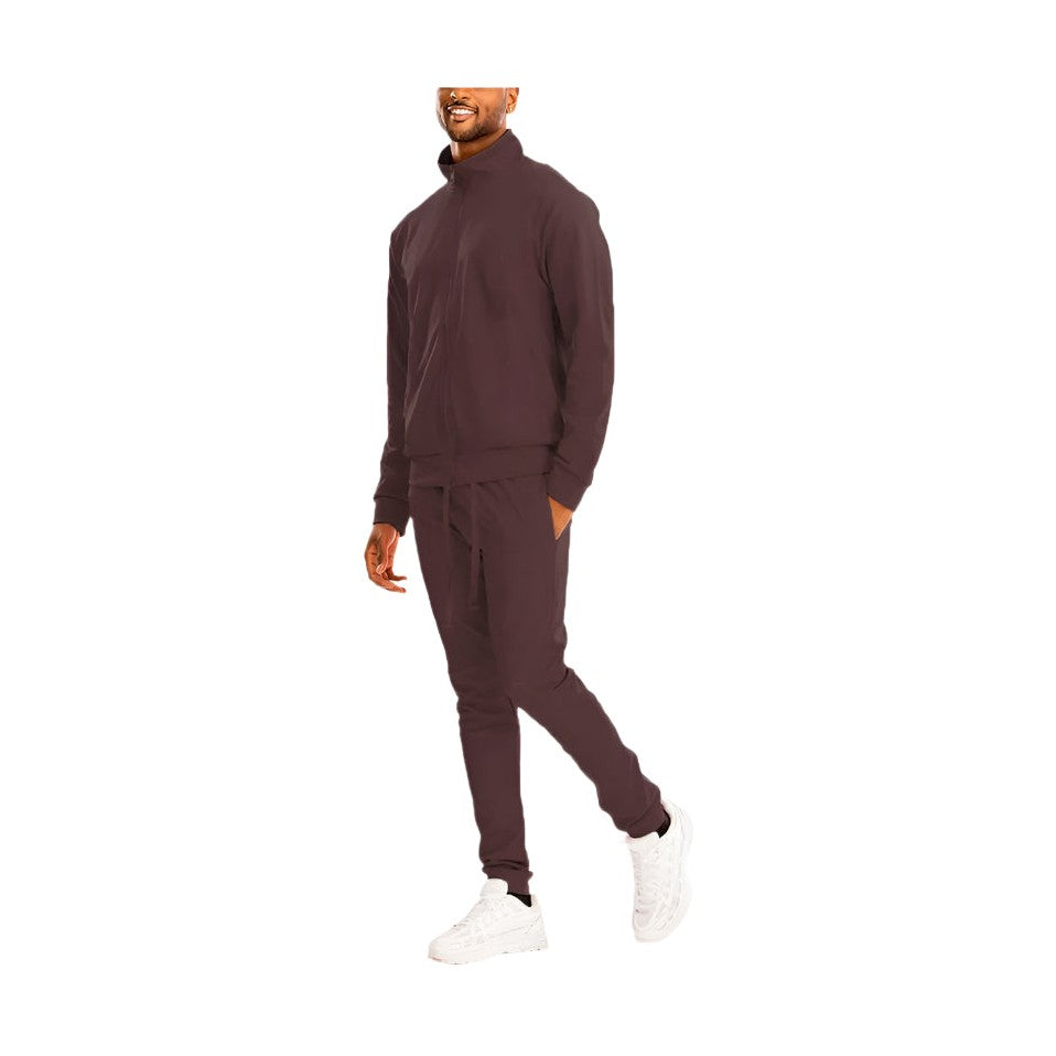 Full Zip Up Solid Track Jacket Set