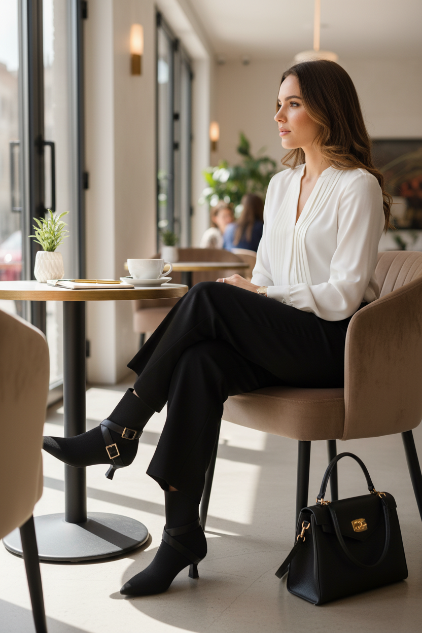 Professional woman in smart casual with black booties