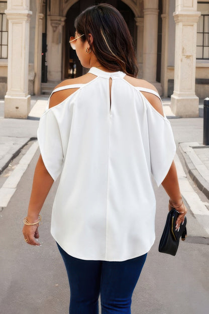 VacationGrabs Trendy Plus Size Cold Shoulder Shirt