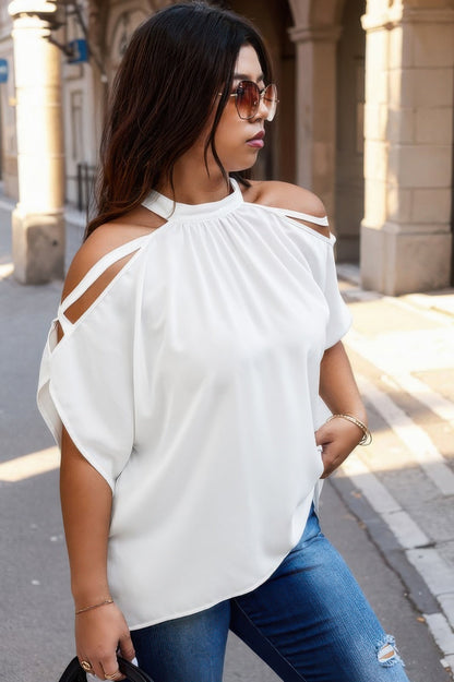 VacationGrabs Trendy Plus Size Cold Shoulder Shirt