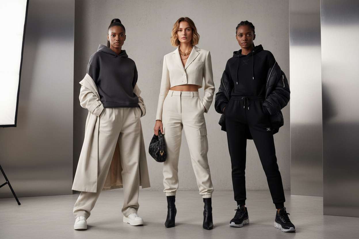 Women models in studio with premium streetwear